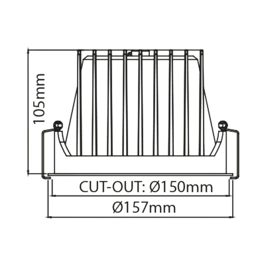 Technical drawing of the Dea Amata L, a fixed recessed luminaire, illustrating detailed dimensions and design specifications.