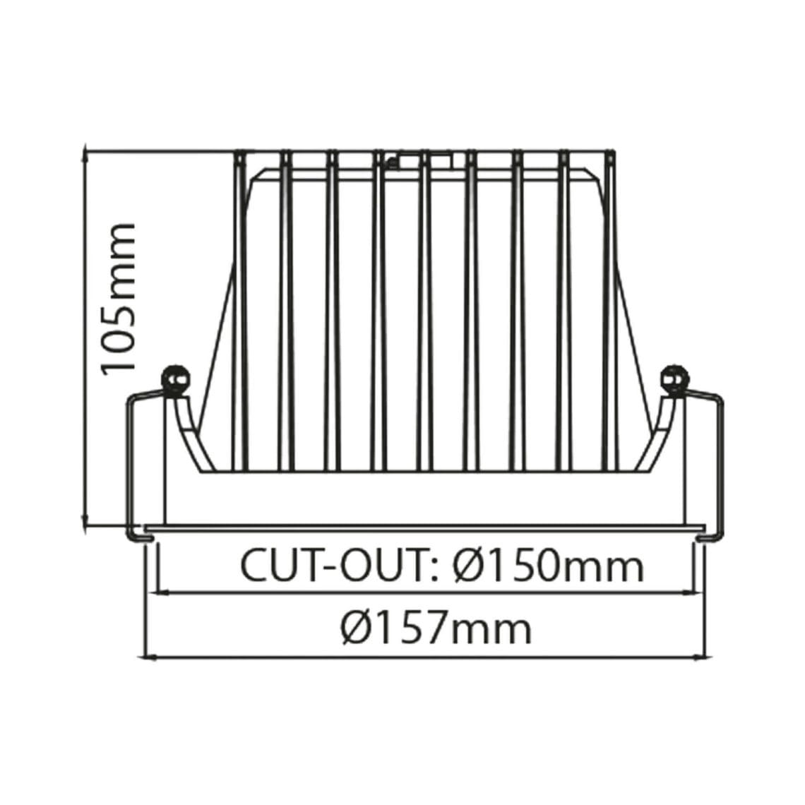 Technical drawing of the Dea Amata L, a fixed recessed luminaire, illustrating detailed dimensions and design specifications.
