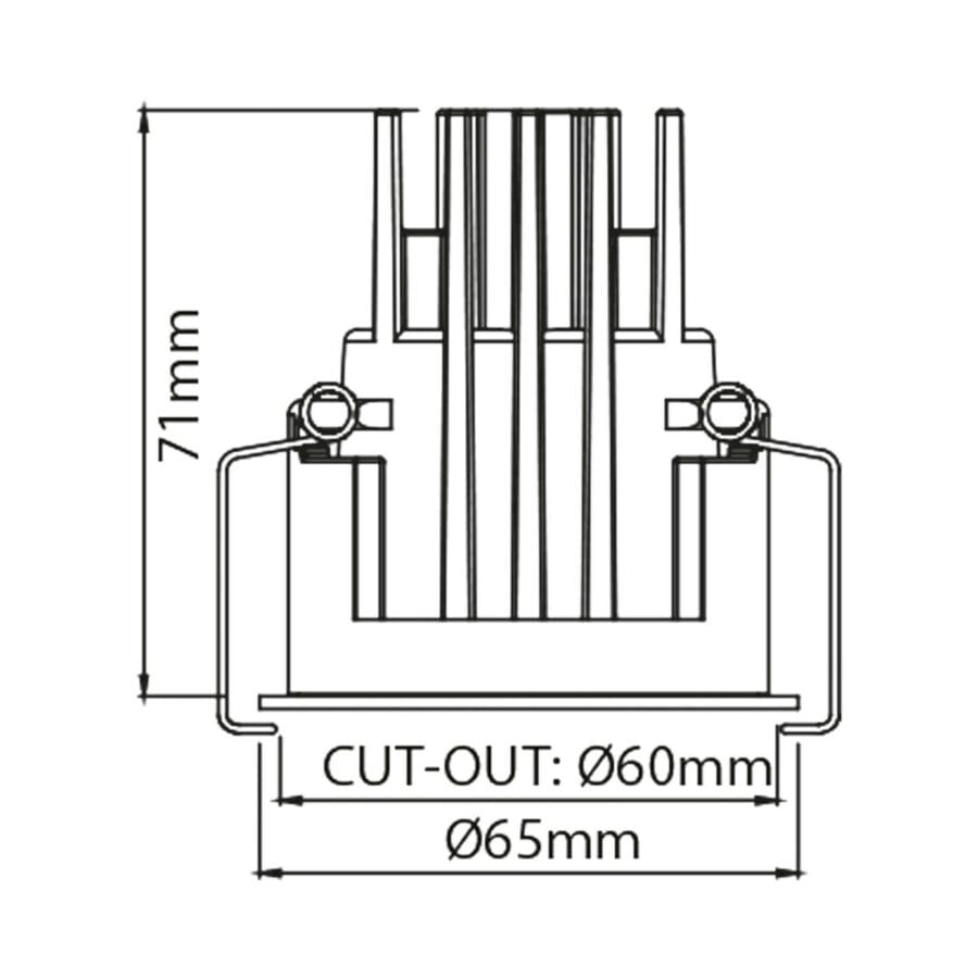 Technical drawing of the Dea Amata S, a fixed recessed luminaire, illustrating detailed dimensions and design specifications.