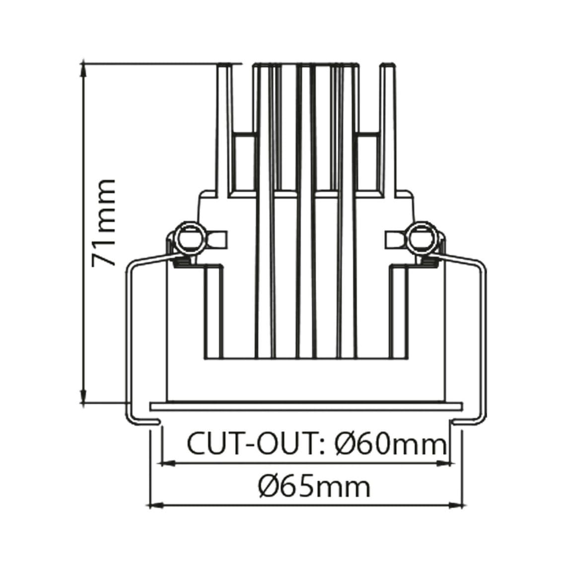 Dea Amata S Technical drawing of the Dea Amata S, a fixed recessed luminaire, illustrating detailed dimensions and design specifications.