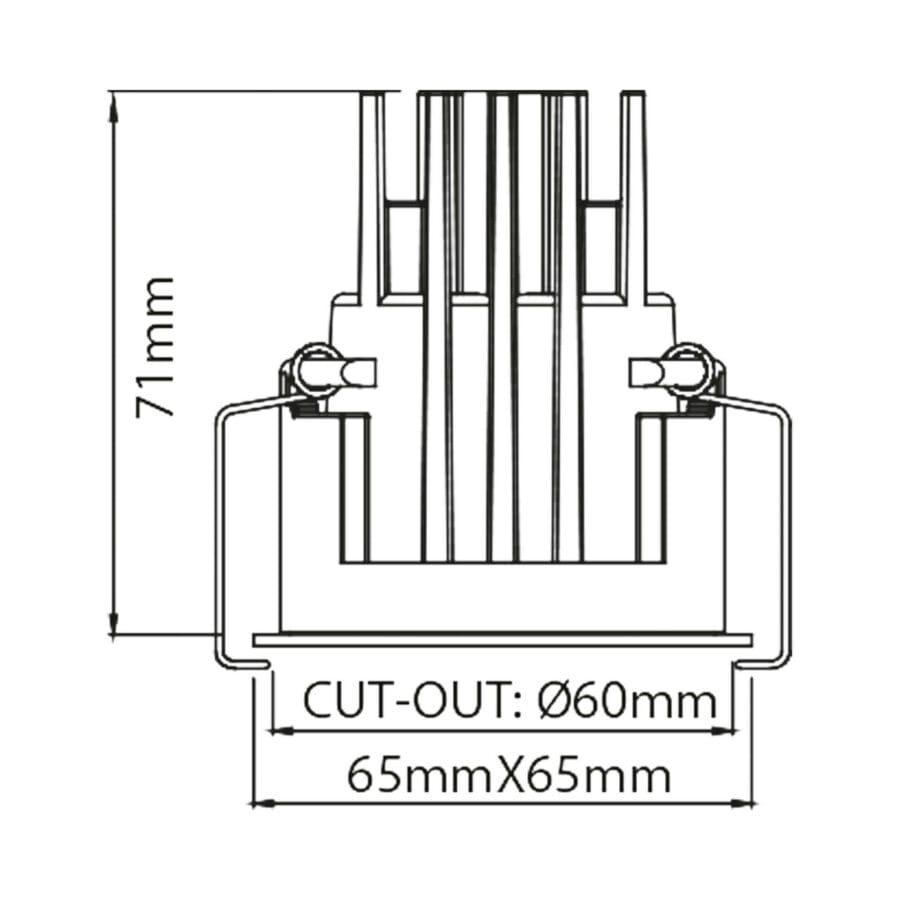 Technical drawing of the Dea Amor S, a square recessed luminaire, illustrating detailed dimensions and design specifications.