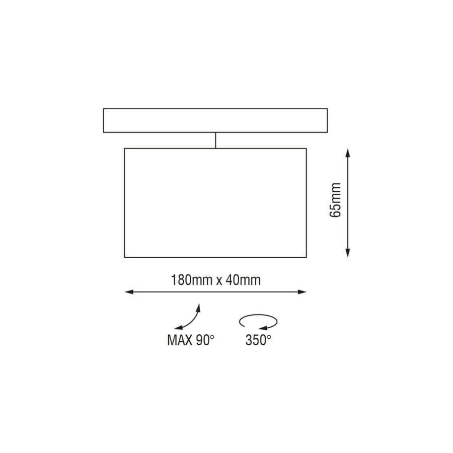 Technical drawing of the Dea Pallas-Q1 cinque, a 48V track luminaire, illustrating detailed dimensions and design specifications.