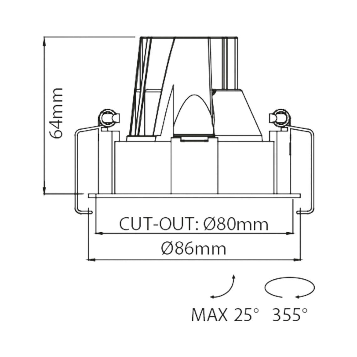 Dea-Carmenta-S-15 Technical drawing of the Dea Carmenta S, an adjustable luminaire, illustrating detailed dimensions and design specifications.