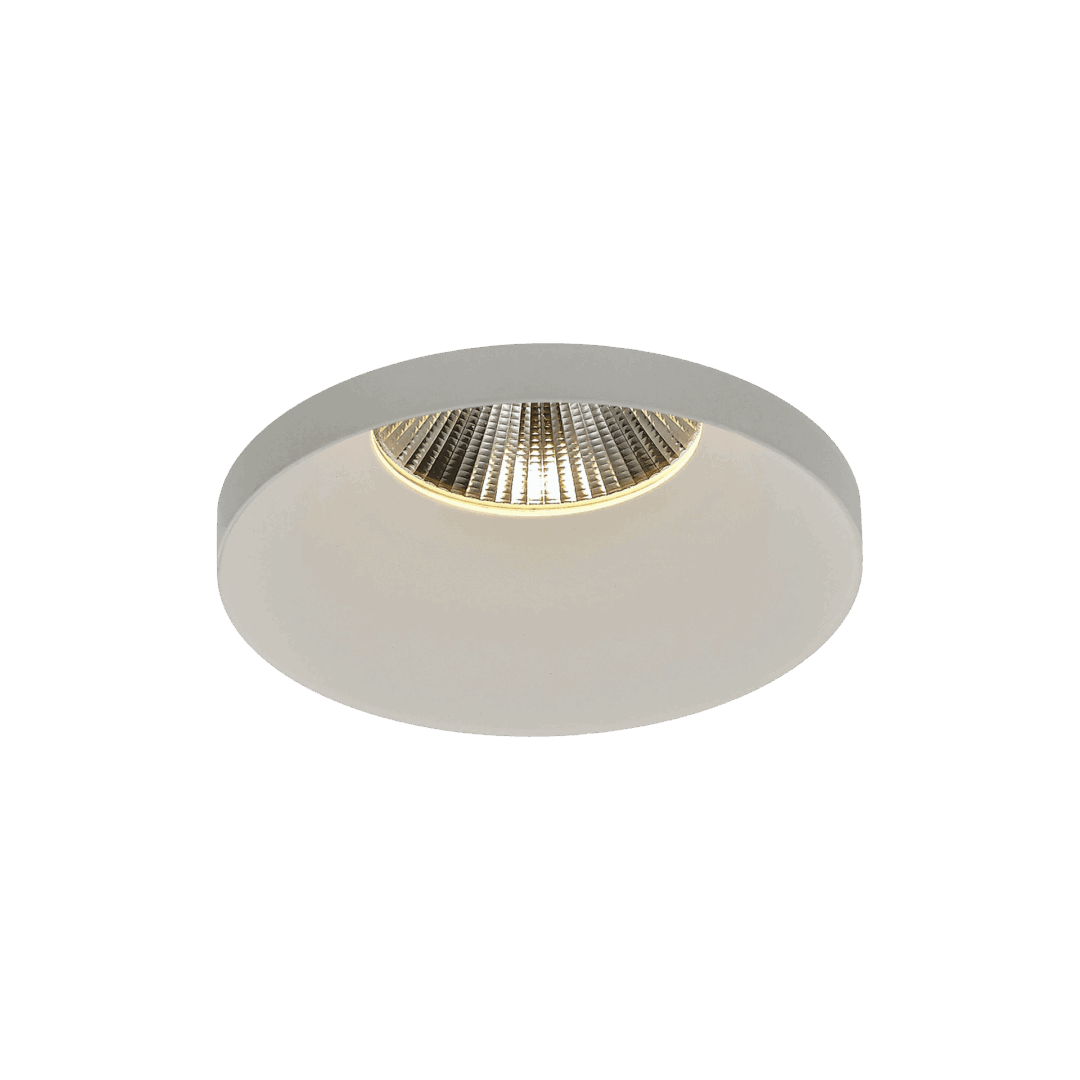 White version of the Bordo, a fixed recessed luminaire designed by Karizma Luce.