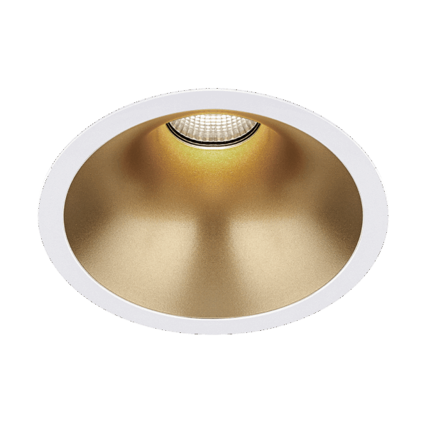 White version of the Dea Amata L with golden reflector, a fixed recessed luminaire designed by Karizma Luce.