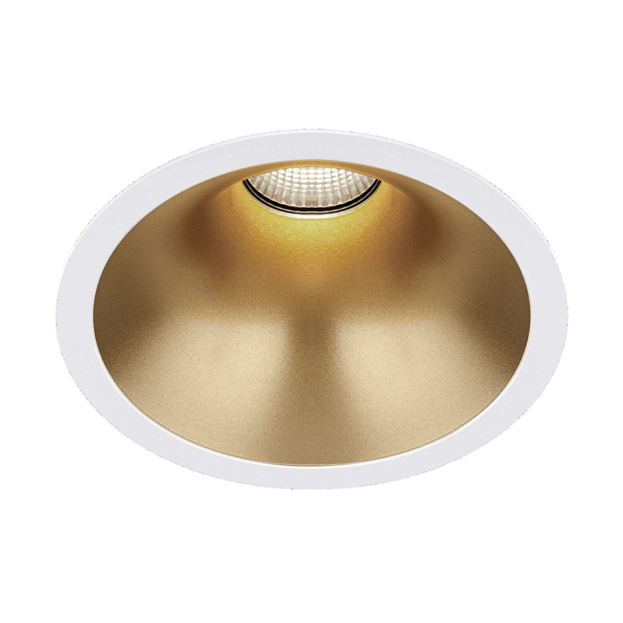 White version of the Dea Amata L with golden reflector, a fixed recessed luminaire designed by Karizma Luce.