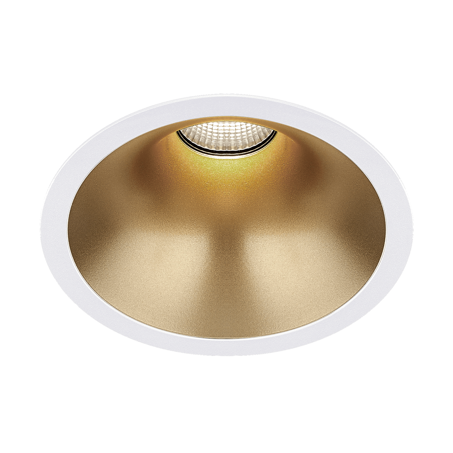 White version of the Dea Amata L with golden reflector, a fixed recessed luminaire designed by Karizma Luce.