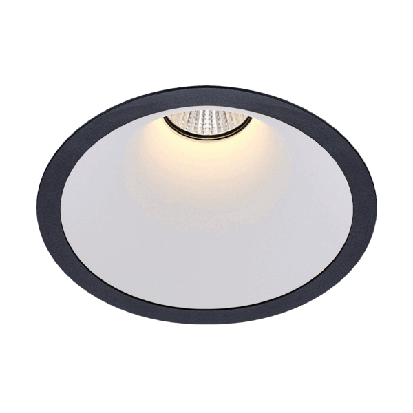 Black version of the Dea Amata L with white reflector, a fixed recessed luminaire designed by Karizma Luce.