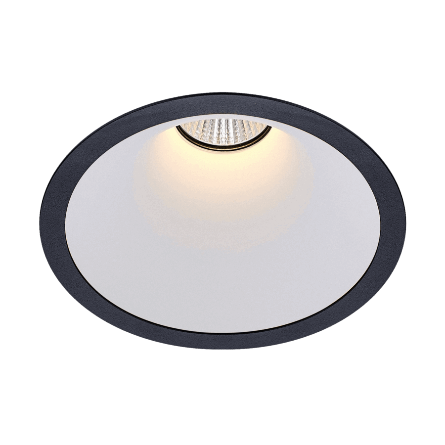 Black version of the Dea Amata L with white reflector, a fixed recessed luminaire designed by Karizma Luce.