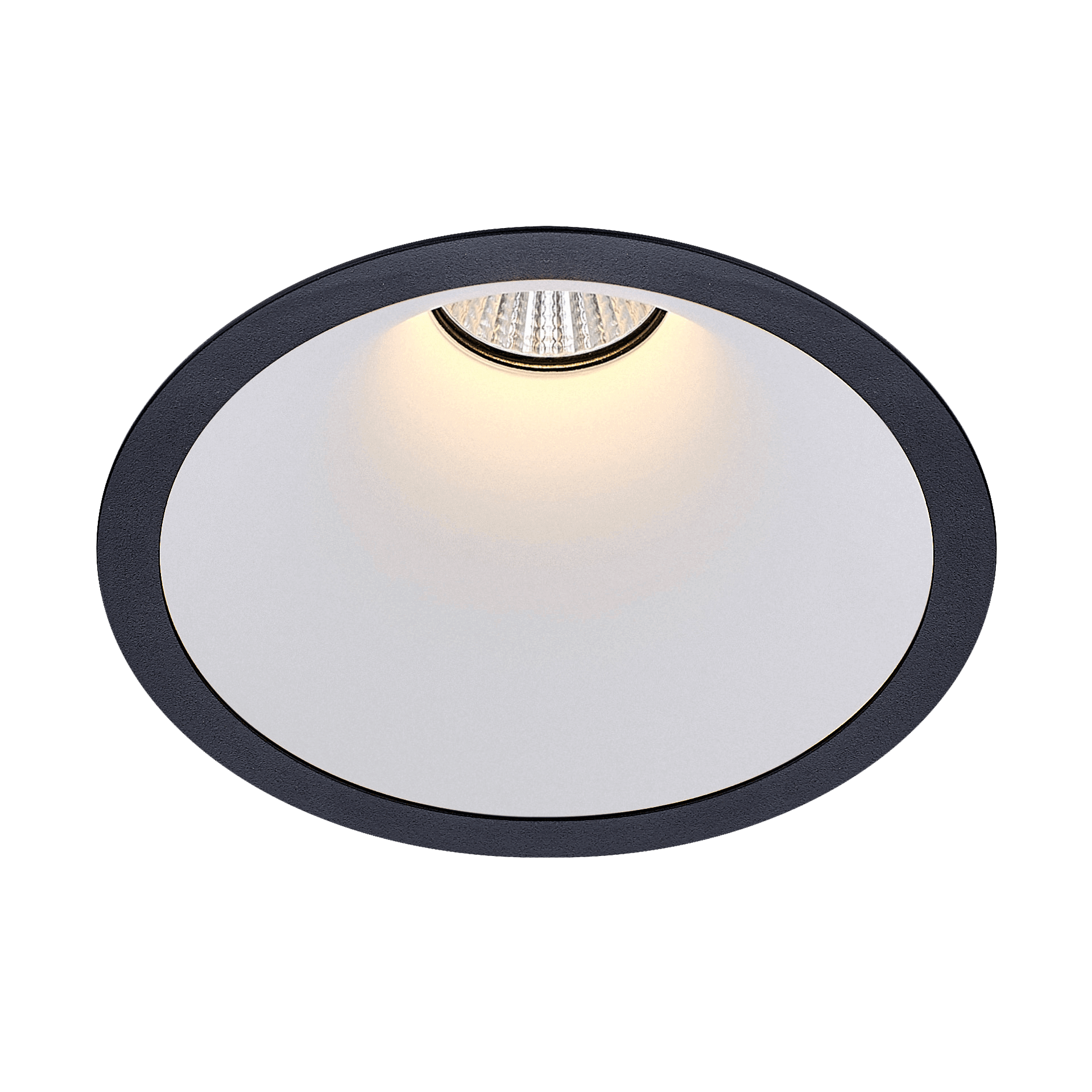 Black version of the Dea Amata L with white reflector, a fixed recessed luminaire designed by Karizma Luce.