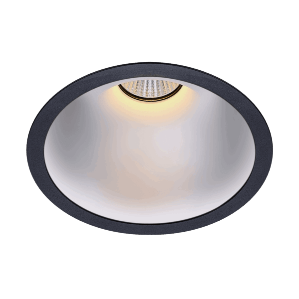 Black version of the Dea Amata L with chrome reflector, a fixed recessed luminaire designed by Karizma Luce.