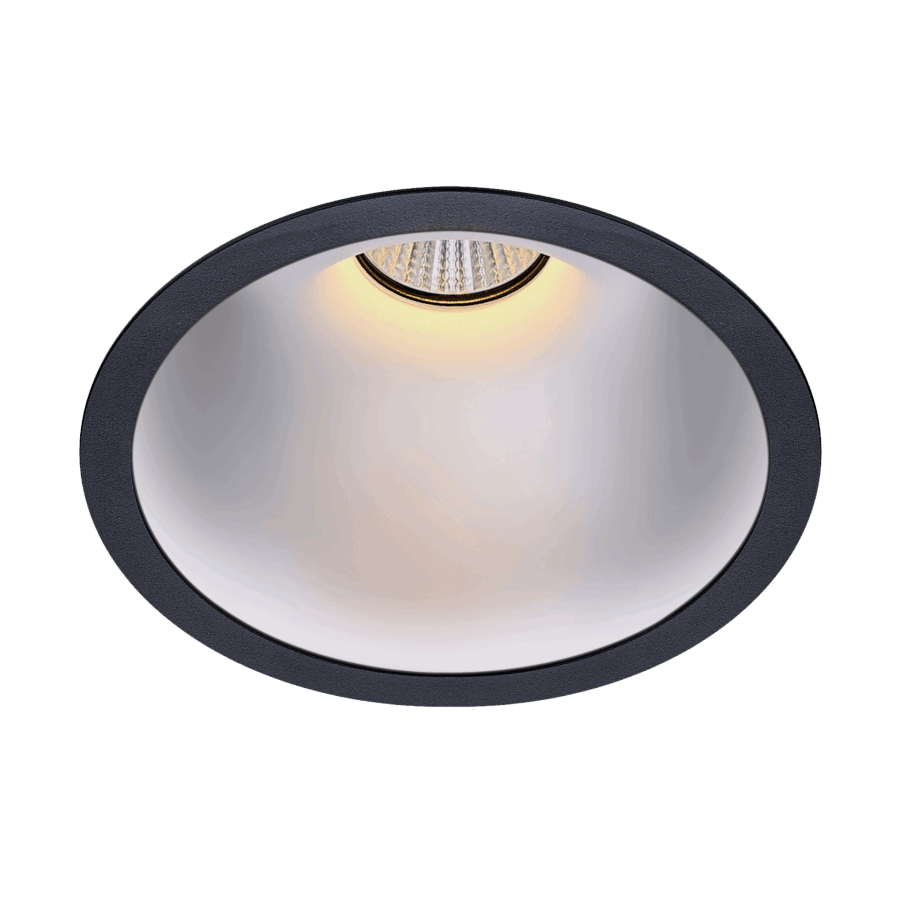 Black version of the Dea Amata L with chrome reflector, a fixed recessed luminaire designed by Karizma Luce.