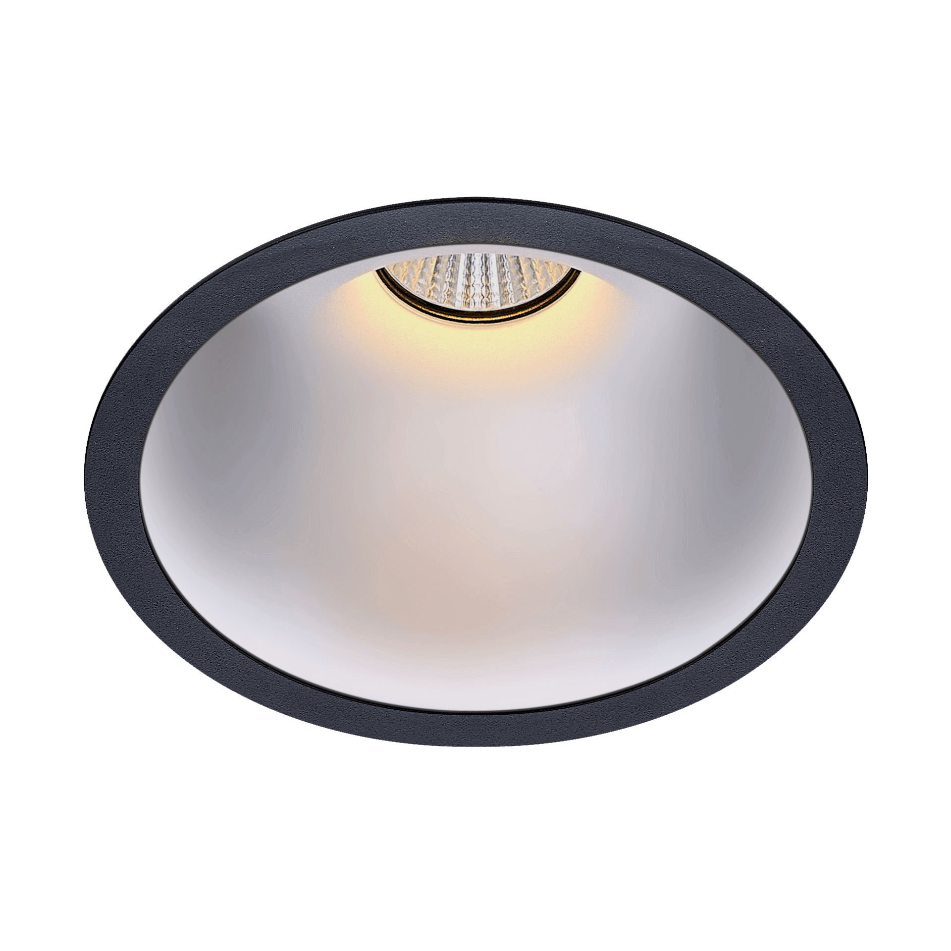 Black version of the Dea Amata L with chrome reflector, a fixed recessed luminaire designed by Karizma Luce.