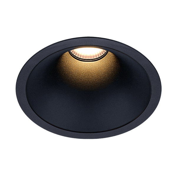 Black version of the Dea Amata L with black matt reflector, a fixed recessed luminaire designed by Karizma Luce.