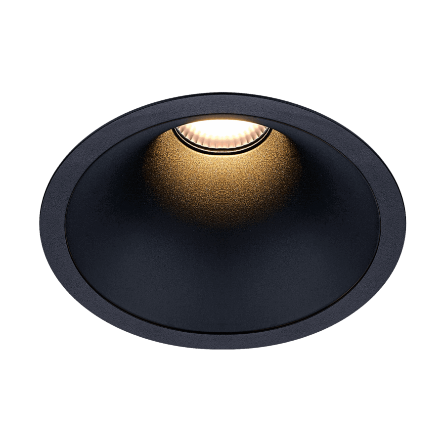 Black version of the Dea Amata L with black matt reflector, a fixed recessed luminaire designed by Karizma Luce.