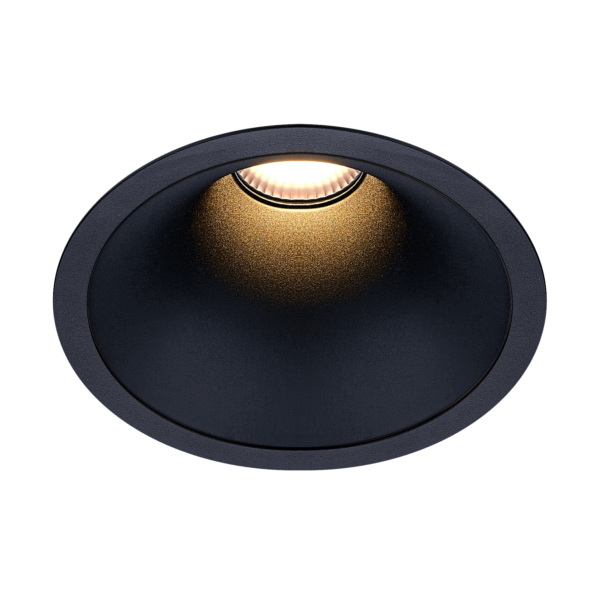 Black version of the Dea Amata L with black matt reflector, a fixed recessed luminaire designed by Karizma Luce.