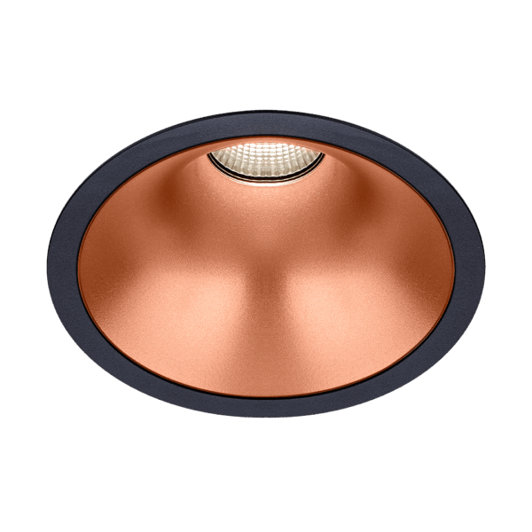 Black version of the Dea Amata L with copper reflector, a fixed recessed luminaire designed by Karizma Luce.