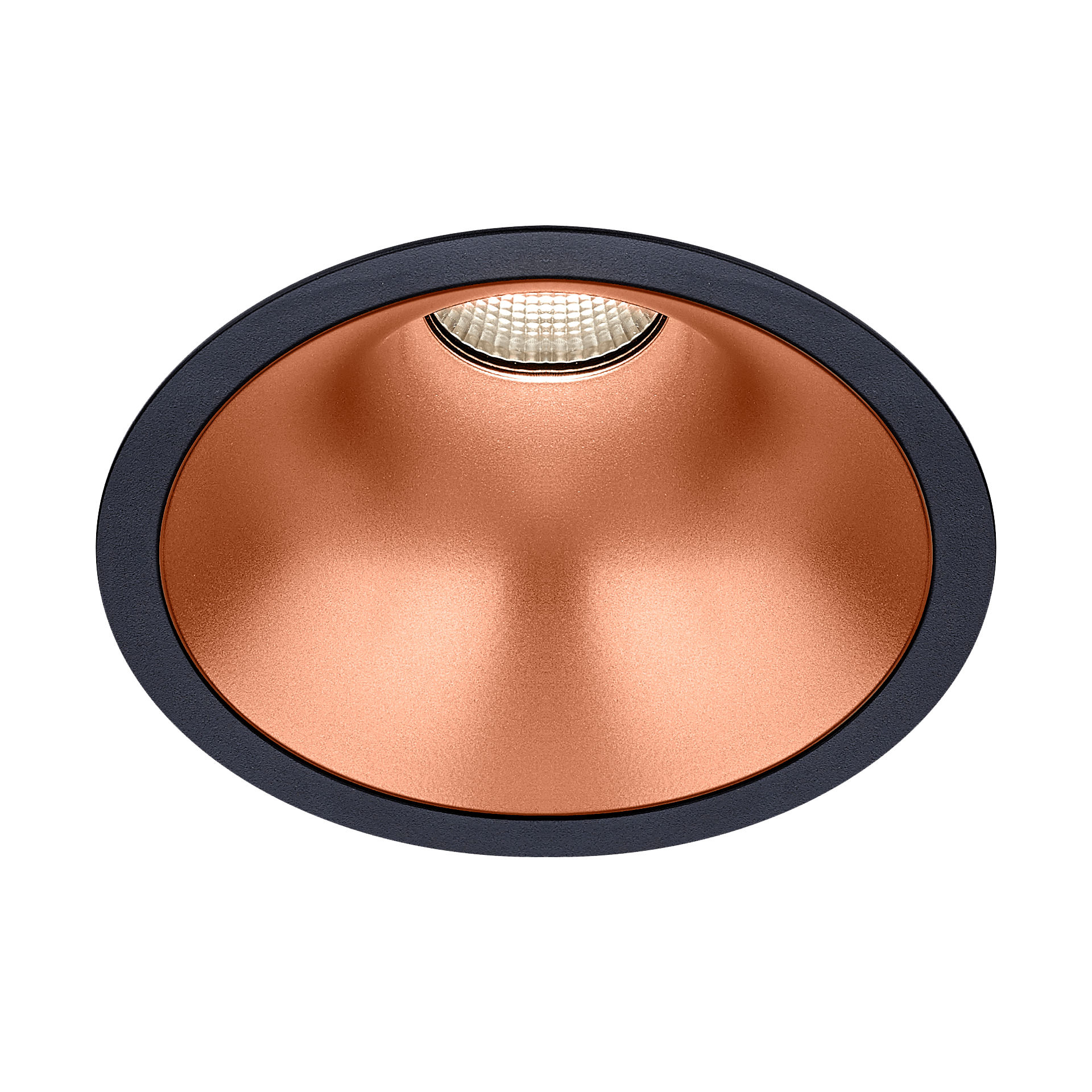 Black version of the Dea Amata L with copper reflector, a fixed recessed luminaire designed by Karizma Luce.