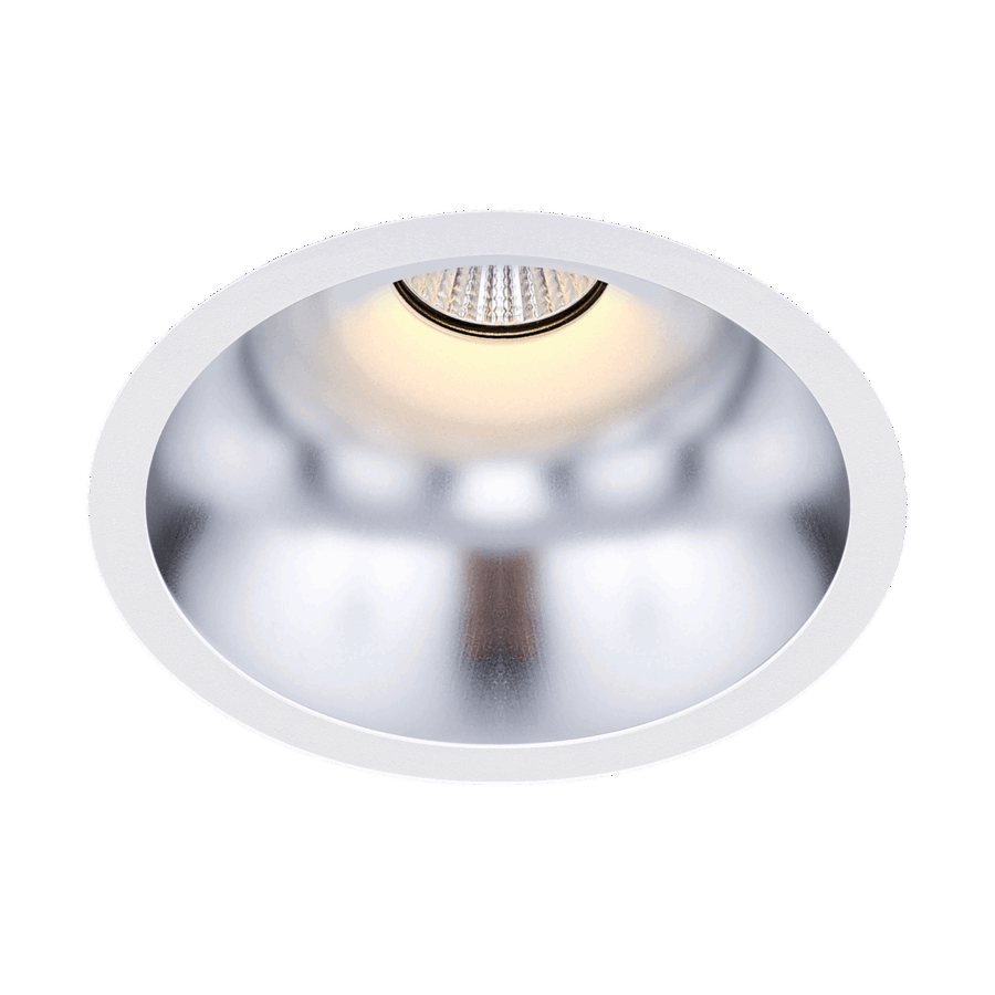 White version of the Dea Amata L with silver reflector, a fixed recessed luminaire designed by Karizma Luce.