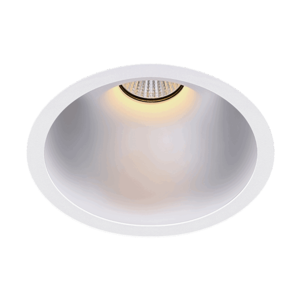 White version of the Dea Amata L with chrome reflector, a fixed recessed luminaire designed by Karizma Luce.