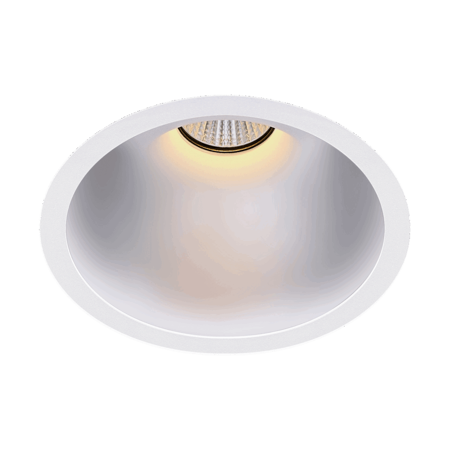 White version of the Dea Amata L with chrome reflector, a fixed recessed luminaire designed by Karizma Luce.