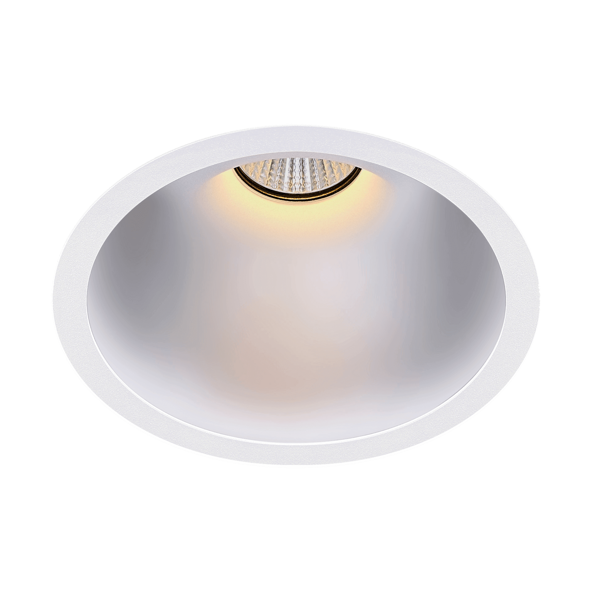 White version of the Dea Amata L with chrome reflector, a fixed recessed luminaire designed by Karizma Luce.