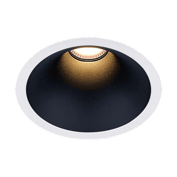 White version of the Dea Amata L with black matt reflector, a fixed recessed luminaire designed by Karizma Luce.