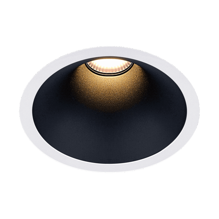 White version of the Dea Amata L with black matt reflector, a fixed recessed luminaire designed by Karizma Luce.
