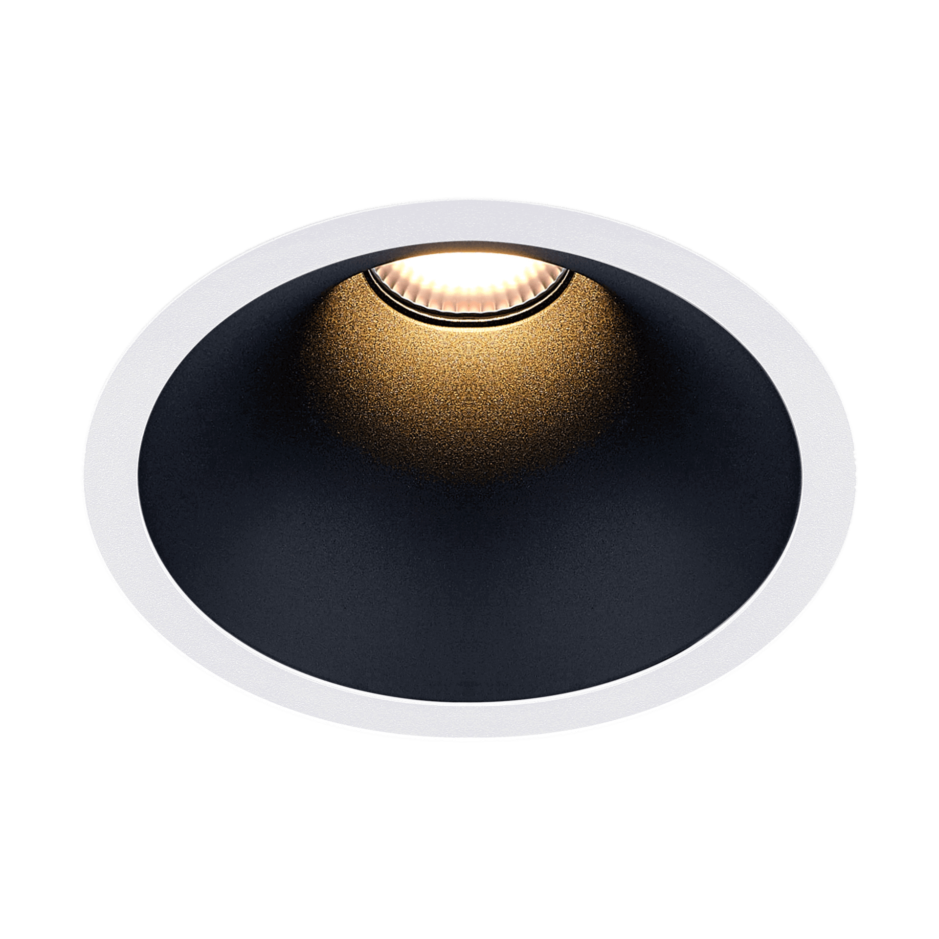 White version of the Dea Amata L with black matt reflector, a fixed recessed luminaire designed by Karizma Luce.