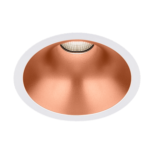 White version of the Dea Amata L with copper reflector, a fixed recessed luminaire designed by Karizma Luce.