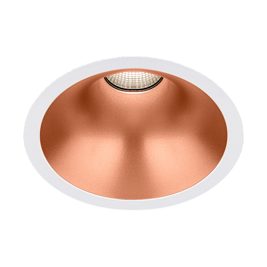 White version of the Dea Amata L with copper reflector, a fixed recessed luminaire designed by Karizma Luce.