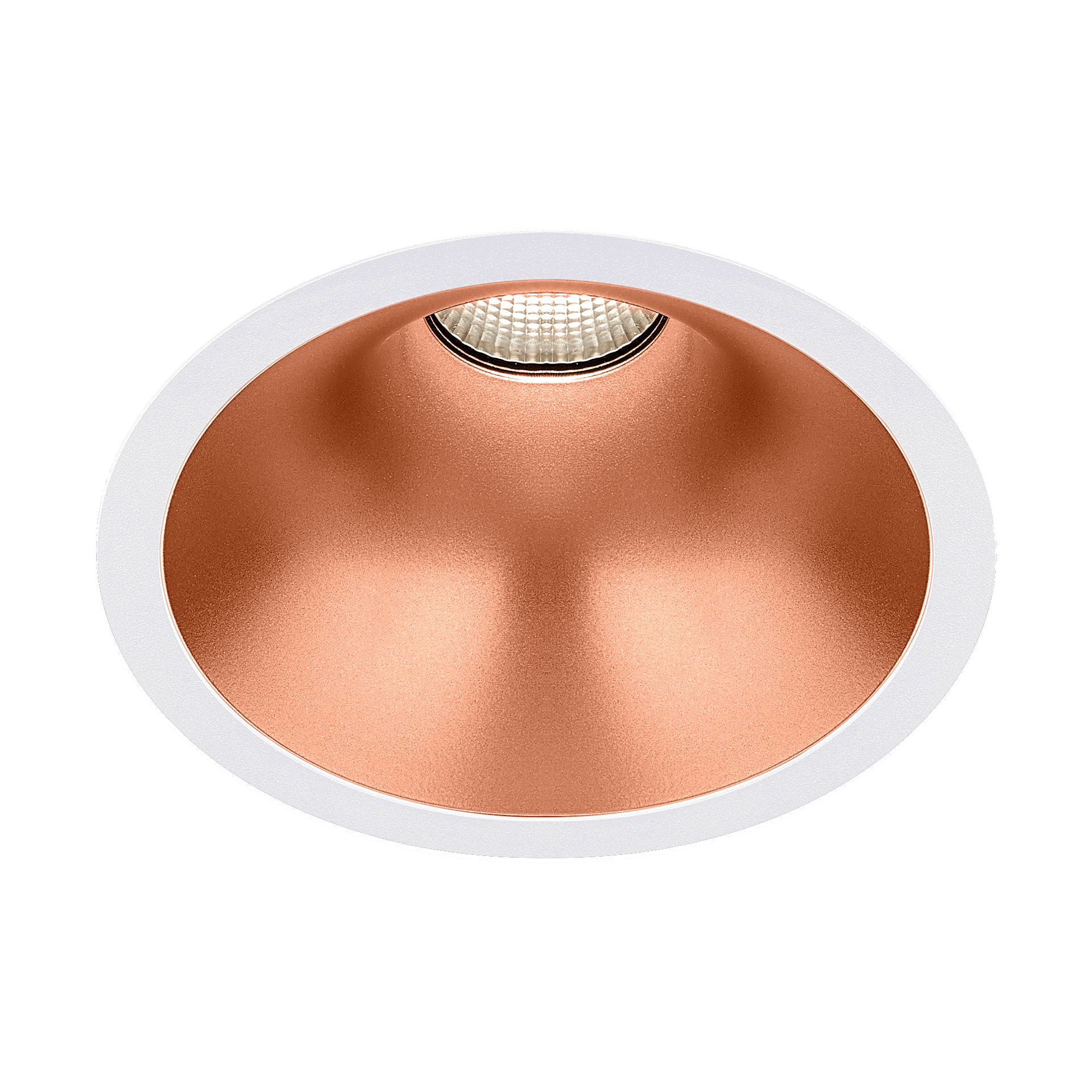 White version of the Dea Amata L with copper reflector, a fixed recessed luminaire designed by Karizma Luce.