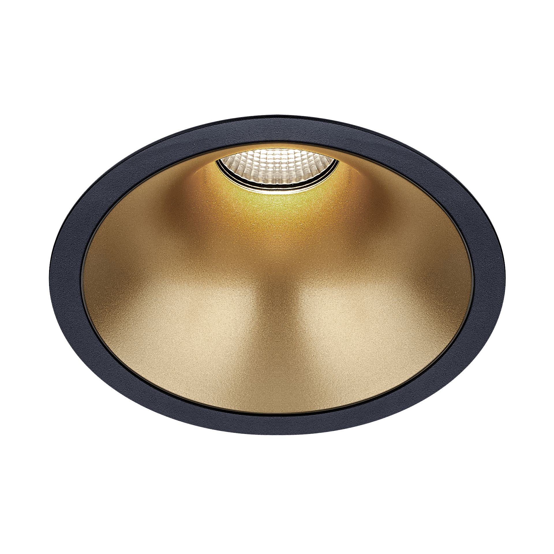 Black version of the Dea Amata L with golden reflector, a fixed recessed luminaire designed by Karizma Luce.