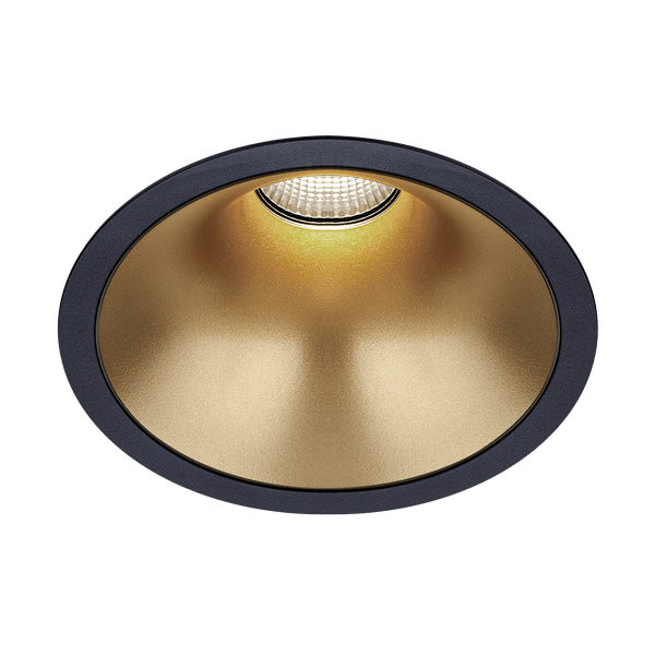 Black version of the Dea Amata L with golden reflector, a fixed recessed luminaire designed by Karizma Luce.