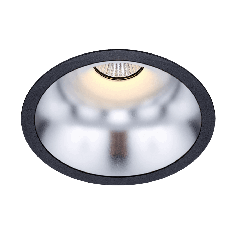 Black version of the Dea Amata L with silver reflector, a fixed recessed luminaire designed by Karizma Luce.