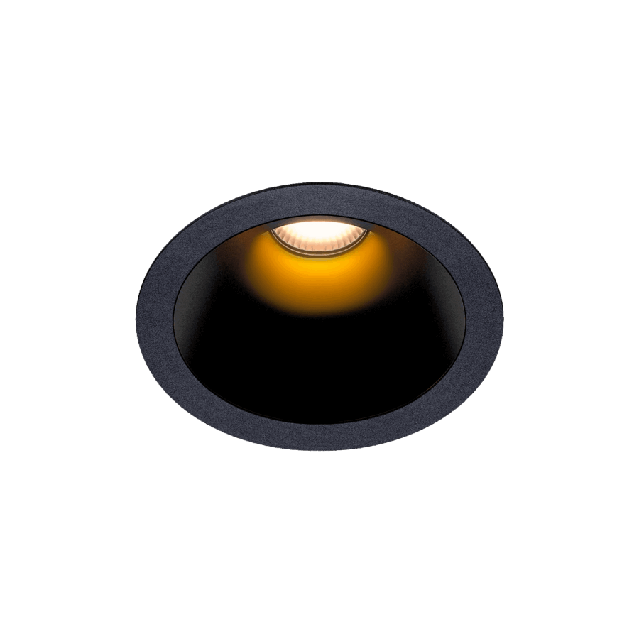 Black version of the Dea Amata M with black gloss reflector, a fixed recessed luminaire designed by Karizma Luce.