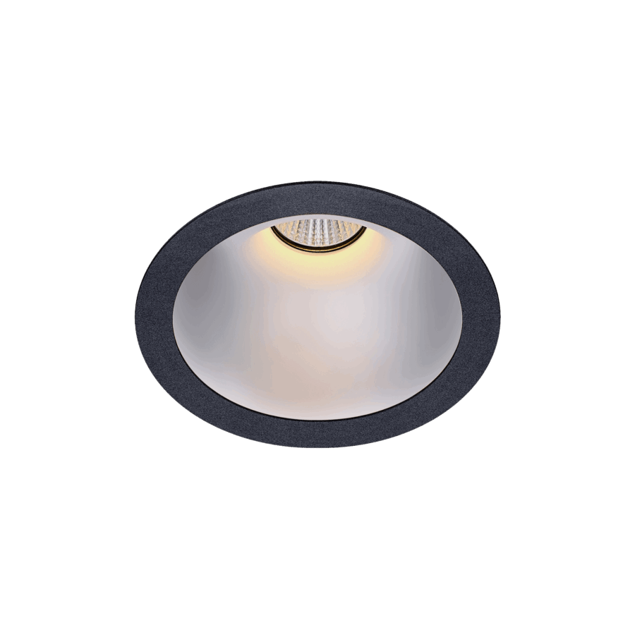 Black version of the Dea Amata M with chrome reflector, a fixed recessed luminaire designed by Karizma Luce.