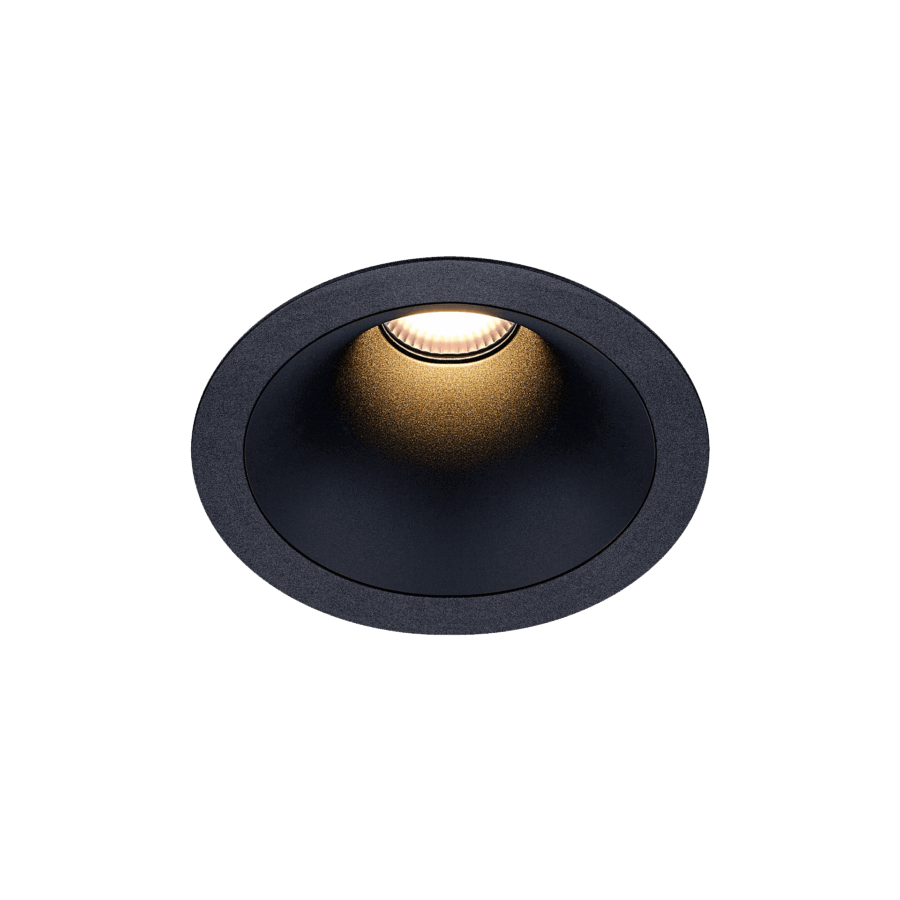 Black version of the Dea Amata M with black matt reflector, a fixed recessed luminaire designed by Karizma Luce.