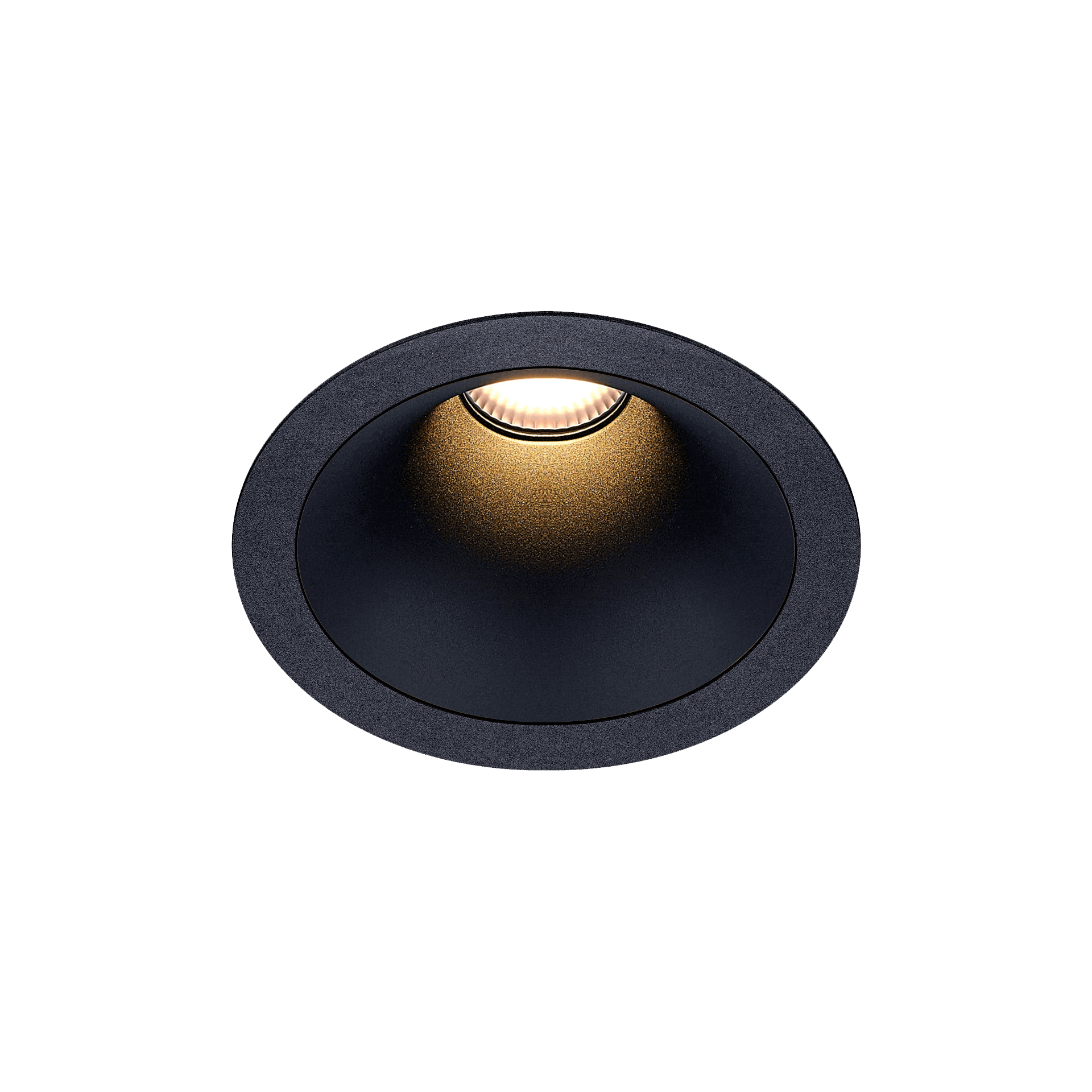 Black version of the Dea Amata M with black matt reflector, a fixed recessed luminaire designed by Karizma Luce.