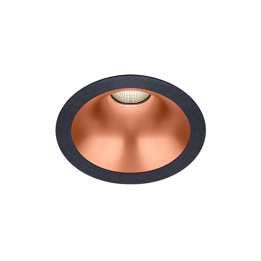 Black version of the Dea Amata M with copper reflector, a fixed recessed luminaire designed by Karizma Luce.