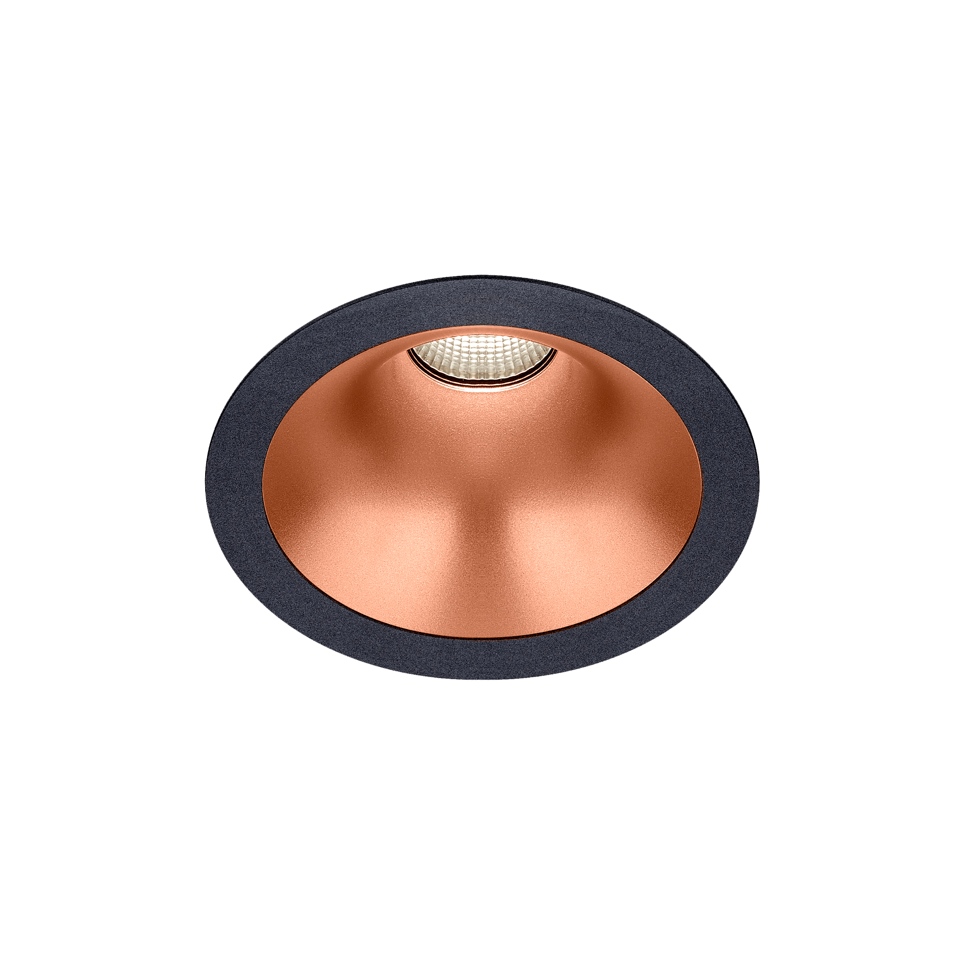 Black version of the Dea Amata M with copper reflector, a fixed recessed luminaire designed by Karizma Luce.