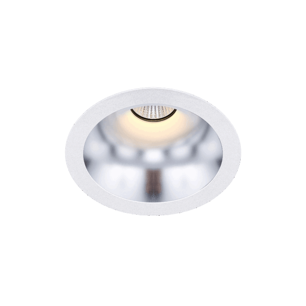 White version of the Dea Amata M with silver reflector, a fixed recessed luminaire designed by Karizma Luce.