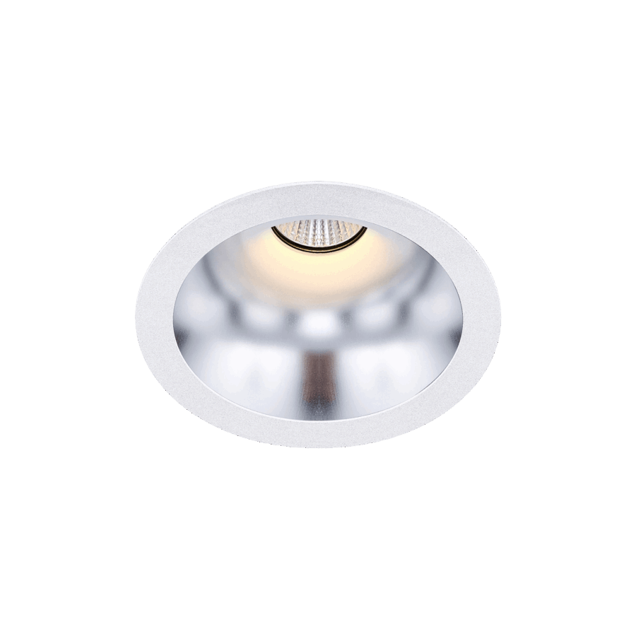 White version of the Dea Amata M with silver reflector, a fixed recessed luminaire designed by Karizma Luce.