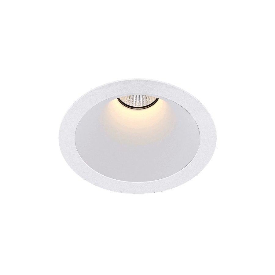 White version of the Dea Amata M with white reflector, a fixed recessed luminaire designed by Karizma Luce.