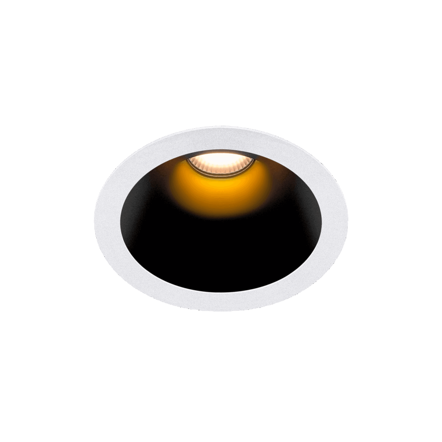 White version of the Dea Amata M with black gloss reflector, a fixed recessed luminaire designed by Karizma Luce.