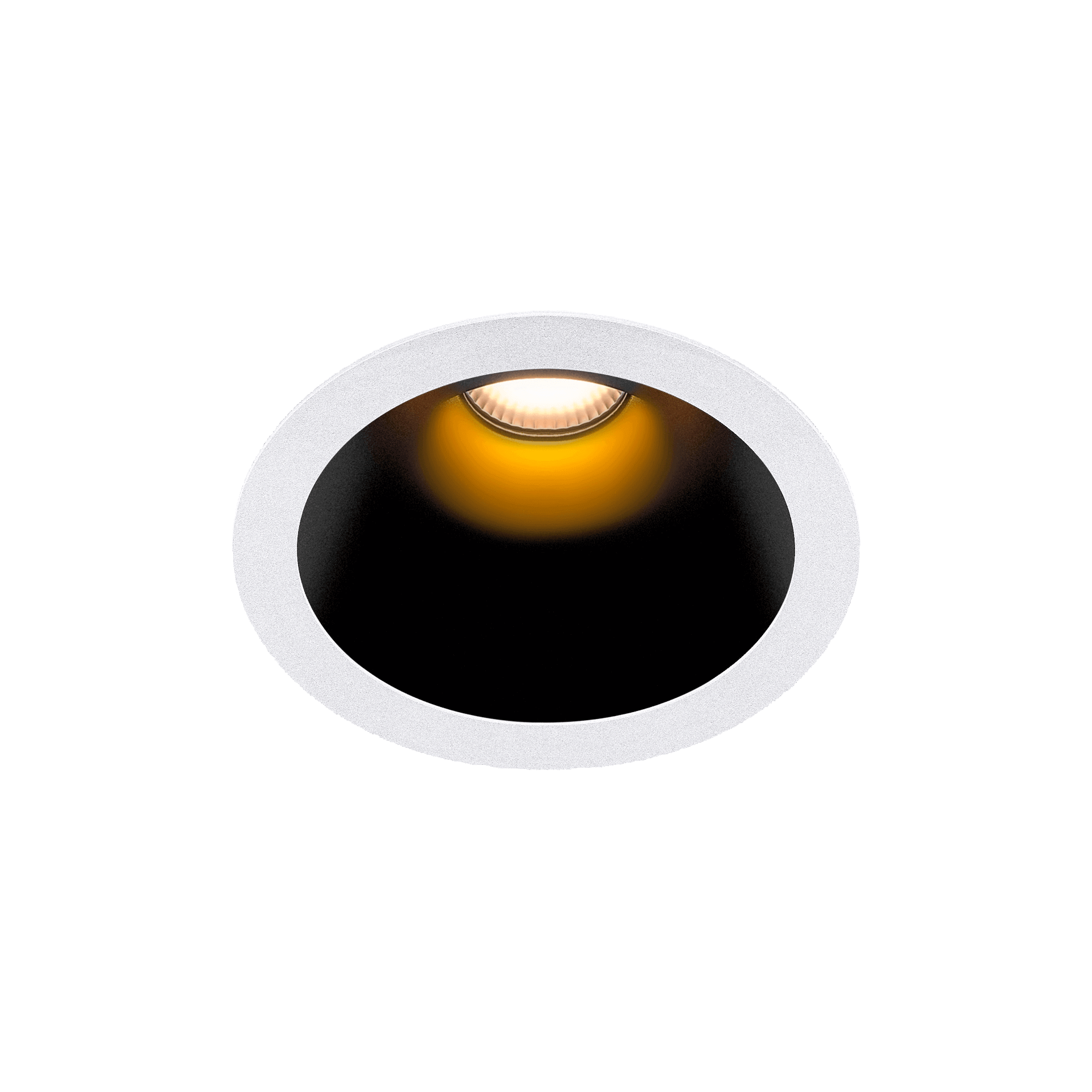 White version of the Dea Amata M with black gloss reflector, a fixed recessed luminaire designed by Karizma Luce.