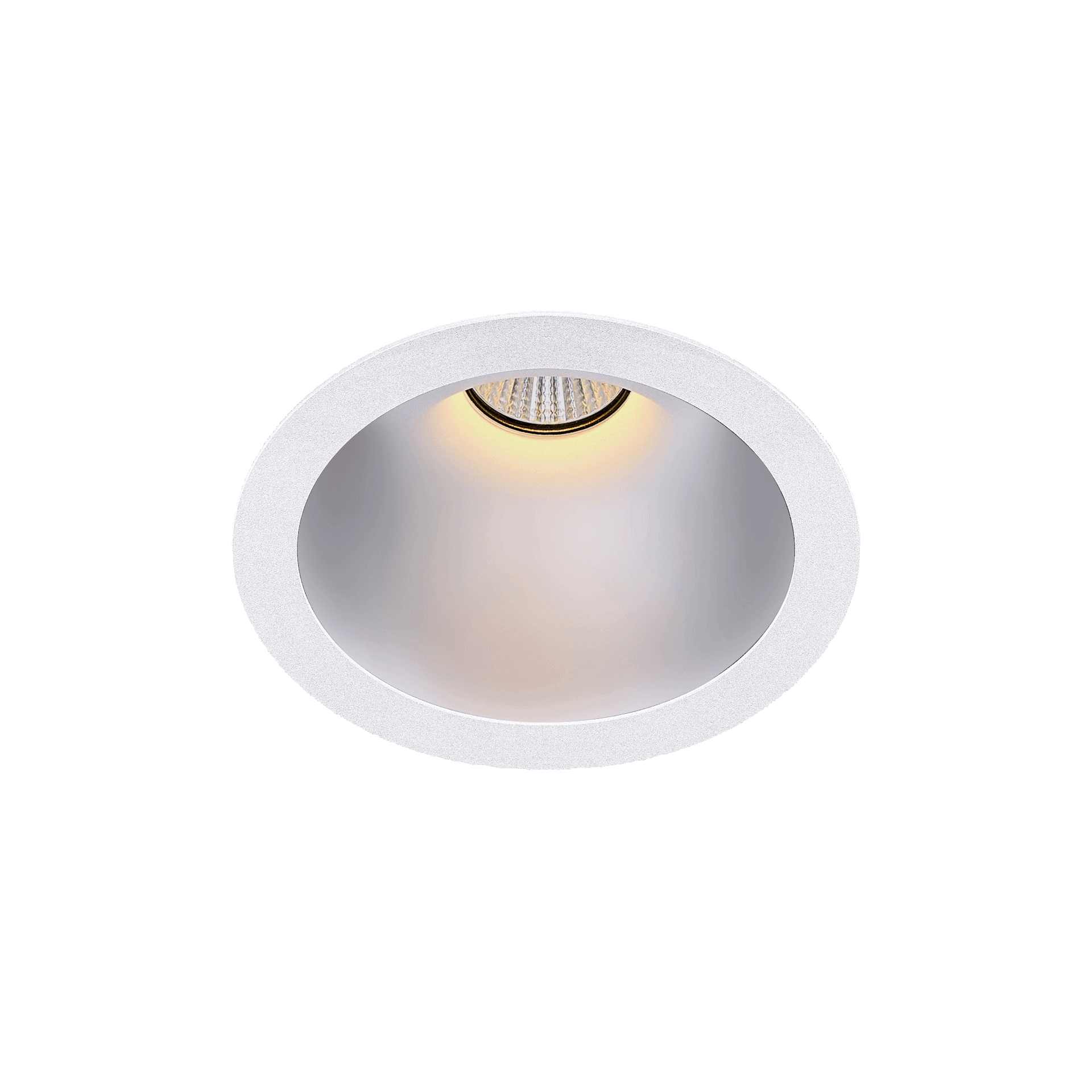 White version of the Dea Amata M with chrome reflector, a fixed recessed luminaire designed by Karizma Luce.