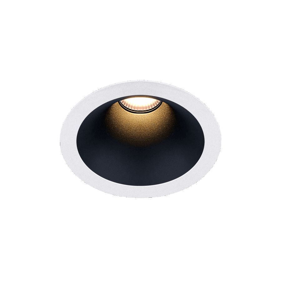 White version of the Dea Amata M with black matt reflector, a fixed recessed luminaire designed by Karizma Luce.