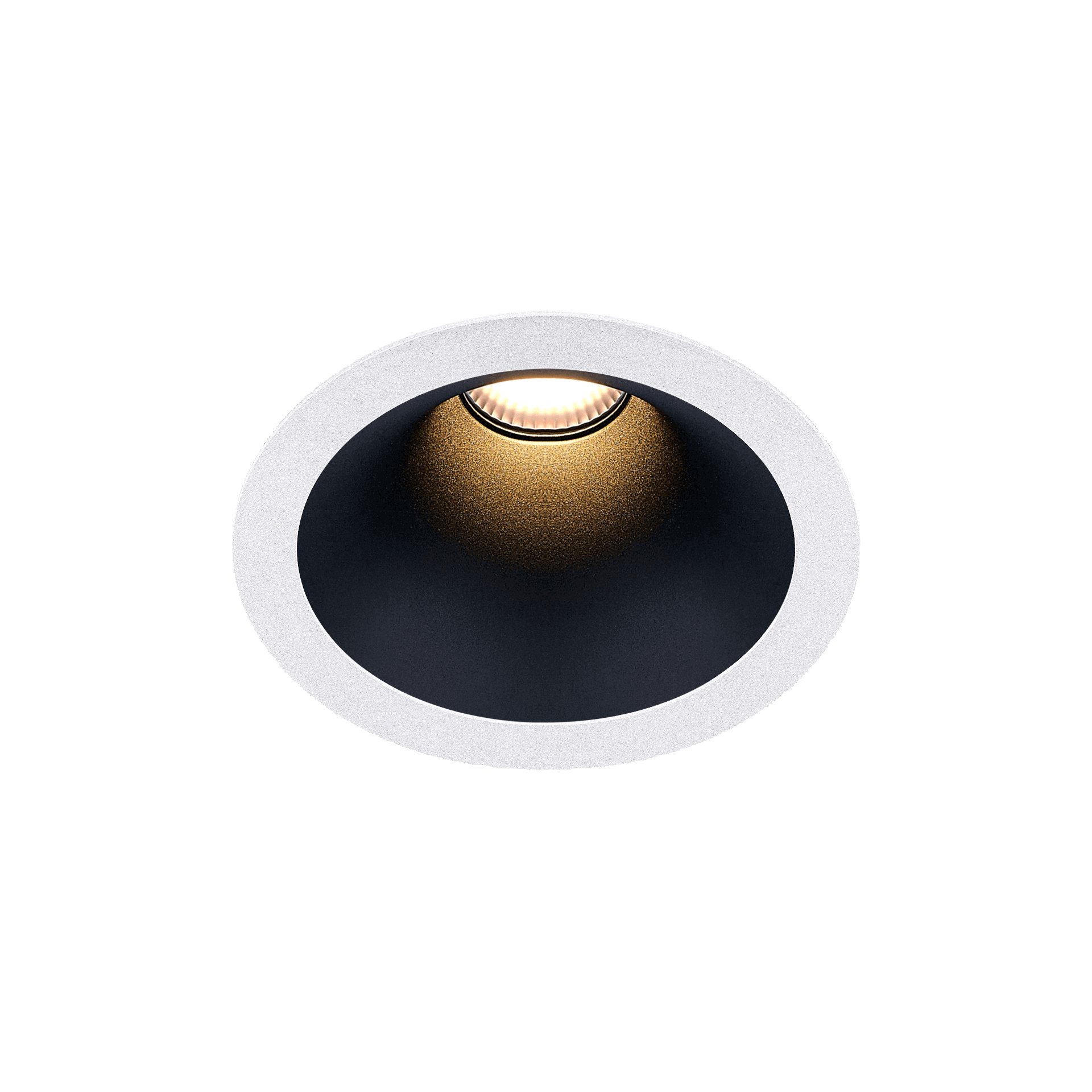 White version of the Dea Amata M with black matt reflector, a fixed recessed luminaire designed by Karizma Luce.