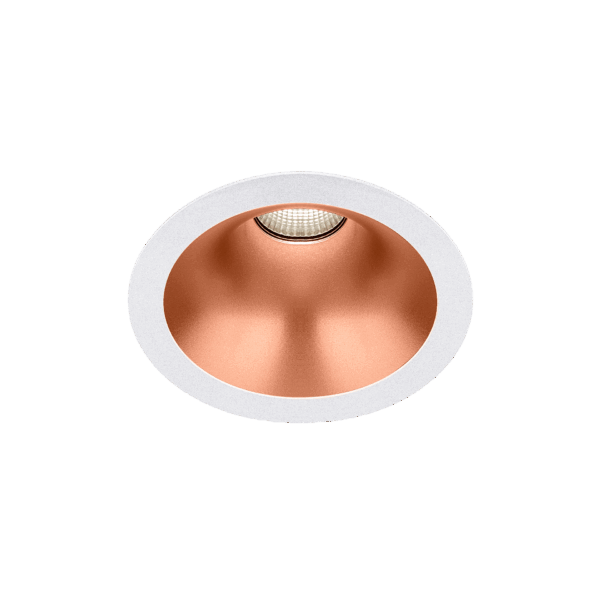 White version of the Dea Amata M with copper reflector, a fixed recessed luminaire designed by Karizma Luce.